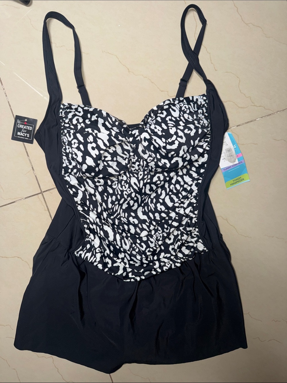 Macy's Black & White Animal Print Swimdress size 18